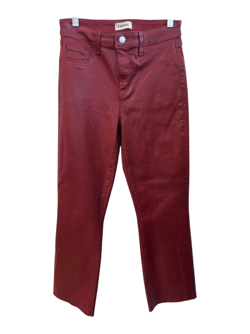 L'agence Size 27 Maroon Cotton Blend Coated High Rise Flare Raw Hem Jeans Maroon / 27