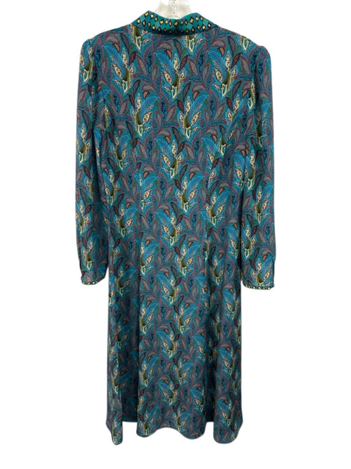 Saloni Size 6 Teal Green, Blue, Purple Silk Puff Long Sleeve Buttons Maxi Dress Teal Green, Blue, Purple / 6