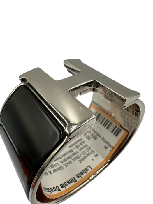 Hermes Silver & Black Enamel Silver Hardware Logo Wide Cuff Clic Clac Bracelet Silver & Black
