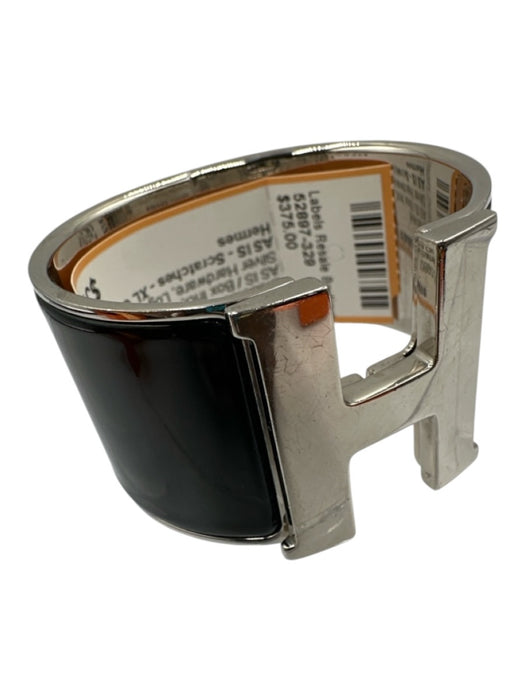 Hermes Silver & Black Enamel Silver Hardware Logo Wide Cuff Clic Clac Bracelet Silver & Black