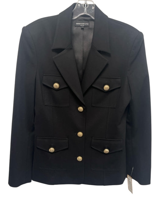 Generation Love Size S Black Rayon Blend Patch Pockets Button Front Lapel Jacket Black / S