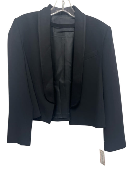 Tara Jarmon Size 38 Black Viscose Shoulder Pads Open Front Cropped Blazer Jacket Black / 38