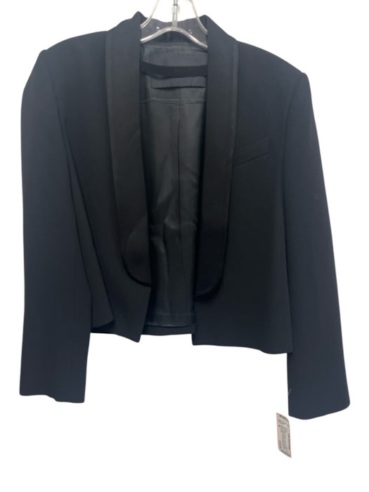 Tara Jarmon Size 38 Black Viscose Shoulder Pads Open Front Cropped Blazer Jacket Black / 38