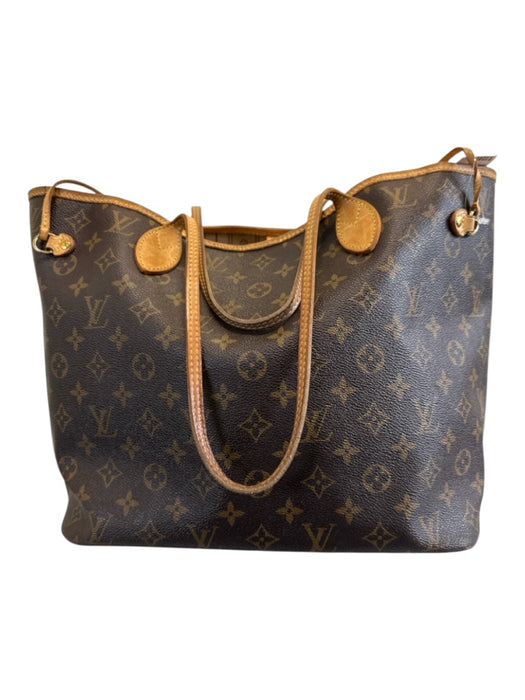 Louis Vuitton Brown Coated Canvas Monogram Leather Trim Open Top Tote Bag Brown / MM