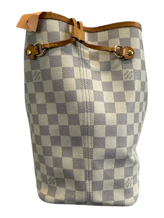 Louis Vuitton Blue & White Coated Canvas Damier Azur Leather Trim Open Top Bag Blue & White / MM