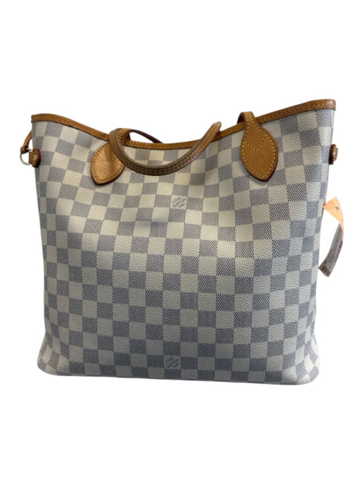 Louis Vuitton Blue & White Coated Canvas Damier Azur Leather Trim Open Top Bag Blue & White / MM