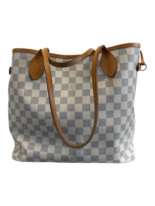Louis Vuitton Blue & White Coated Canvas Damier Azur Leather Trim Open Top Bag Blue & White / MM