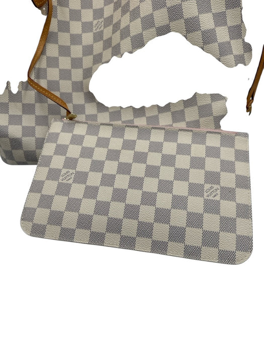 Louis Vuitton Blue & White Coated Canvas Damier Azur Leather Trim Open Top Bag Blue & White / MM