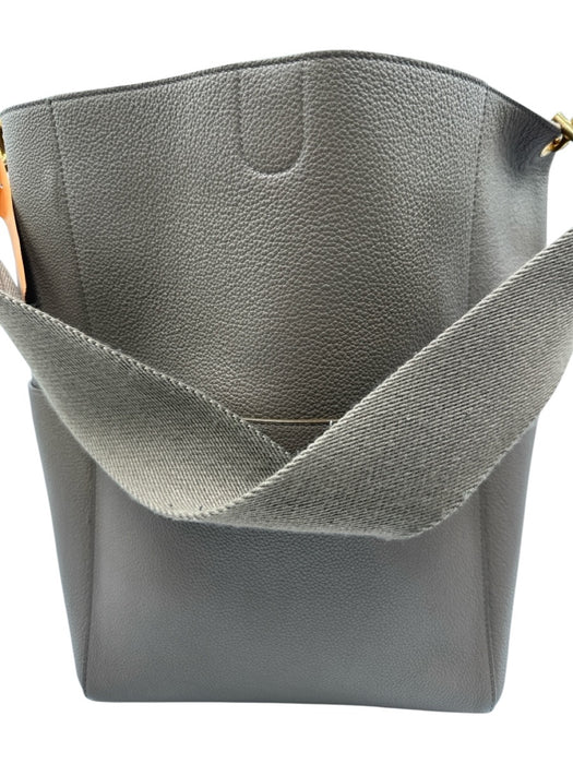 Celine Taupe Gray Leather Side Pockets Hook & Eye Closure Structured Tote Bag Taupe Gray