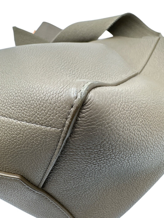 Celine Taupe Gray Leather Side Pockets Hook & Eye Closure Structured Tote Bag Taupe Gray