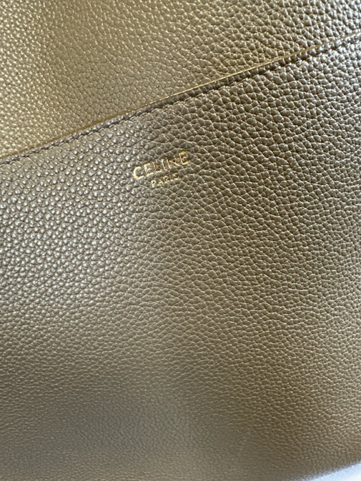 Celine Taupe Gray Leather Side Pockets Hook & Eye Closure Structured Tote Bag Taupe Gray