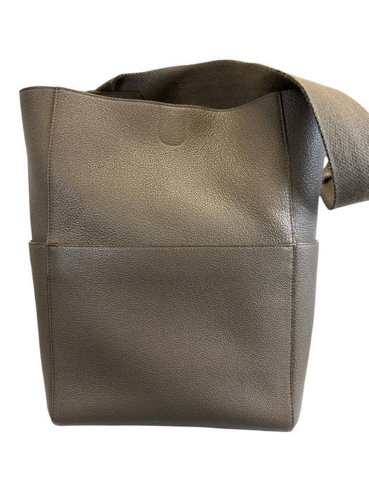 Celine Taupe Gray Leather Side Pockets Hook & Eye Closure Structured Tote Bag Taupe Gray