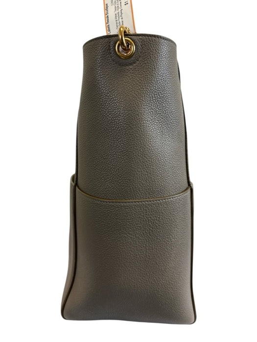 Celine Taupe Gray Leather Side Pockets Hook & Eye Closure Structured Tote Bag Taupe Gray