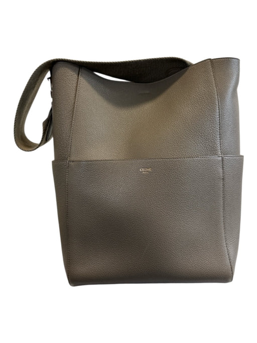 Celine Taupe Gray Leather Side Pockets Hook & Eye Closure Structured Tote Bag Taupe Gray