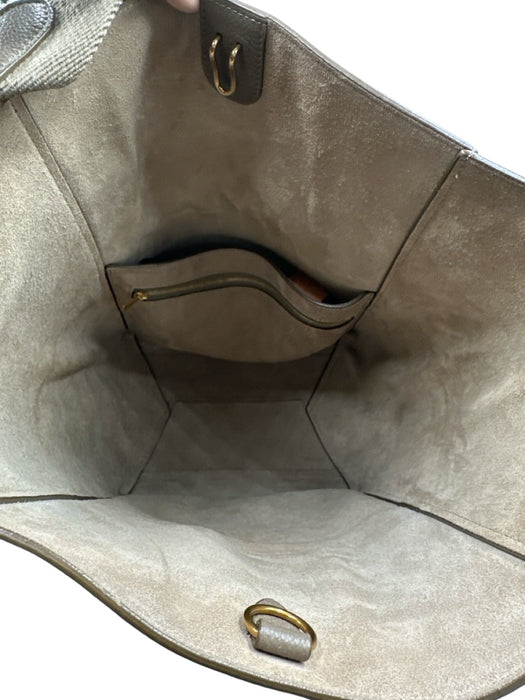 Celine Taupe Gray Leather Side Pockets Hook & Eye Closure Structured Tote Bag Taupe Gray