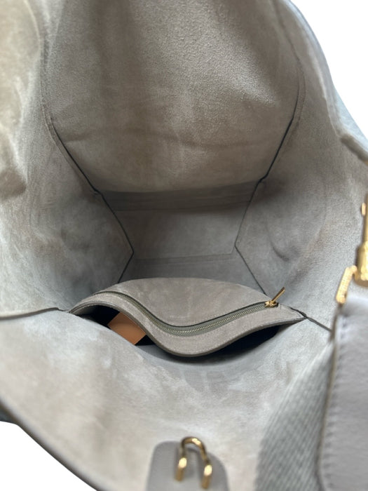 Celine Taupe Gray Leather Side Pockets Hook & Eye Closure Structured Tote Bag Taupe Gray