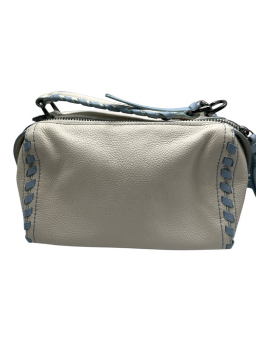 Botkier Cream White & Blue Leather whipstitch trim Zip Close Pouch Shoulder Bag Cream White & Blue
