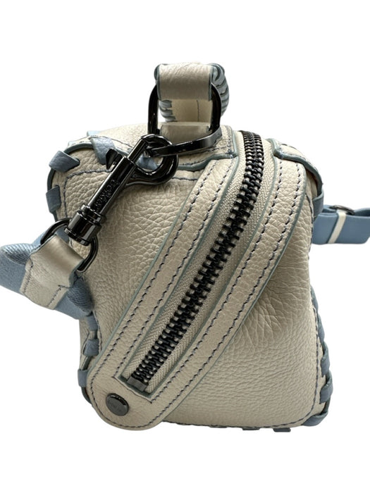 Botkier Cream White & Blue Leather whipstitch trim Zip Close Pouch Shoulder Bag Cream White & Blue