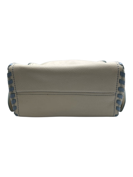 Botkier Cream White & Blue Leather whipstitch trim Zip Close Pouch Shoulder Bag Cream White & Blue