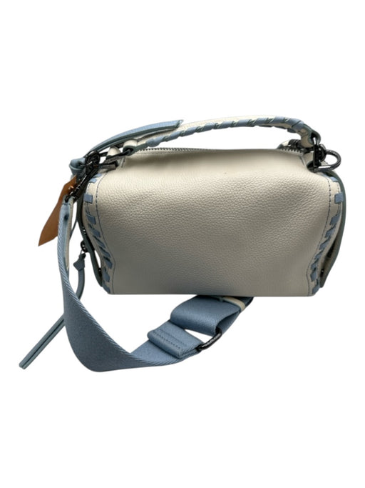 Botkier Cream White & Blue Leather whipstitch trim Zip Close Pouch Shoulder Bag Cream White & Blue