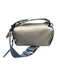 Botkier Cream White & Blue Leather whipstitch trim Zip Close Pouch Shoulder Bag Cream White & Blue