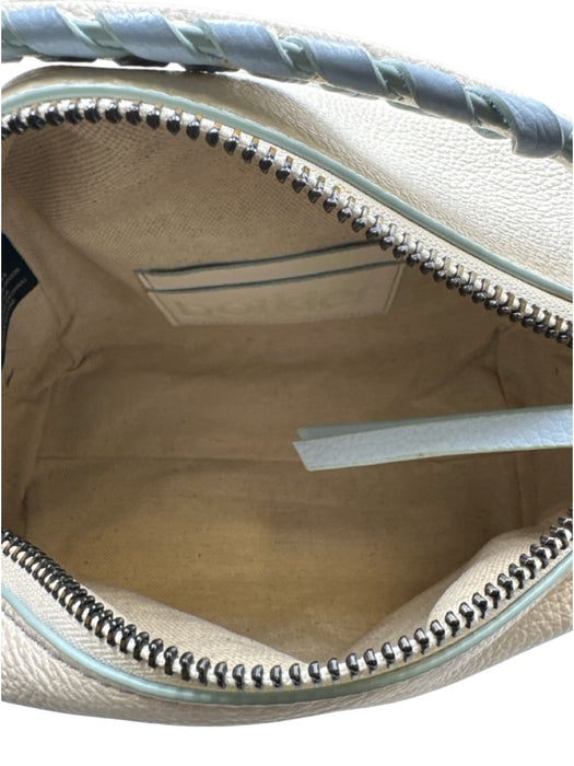 Botkier Cream White & Blue Leather whipstitch trim Zip Close Pouch Shoulder Bag Cream White & Blue