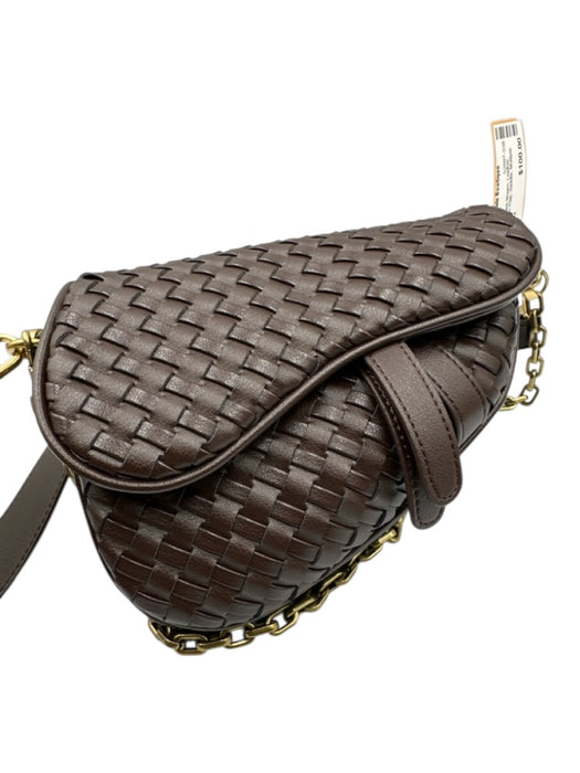Tiffany & Fred Dark Brown Leather Woven Magnetic Flap Saddle Multiple Straps Bag Dark Brown