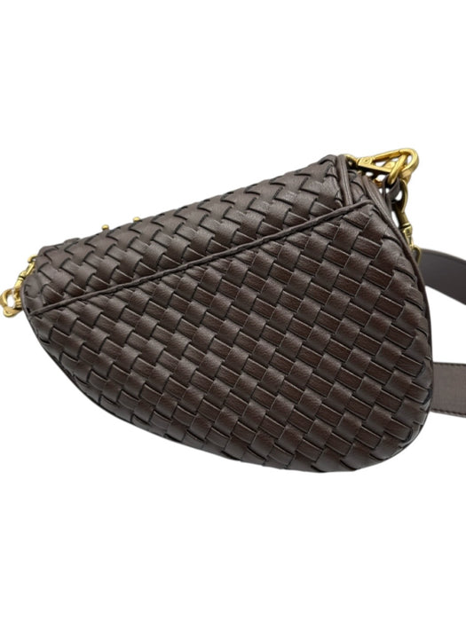 Tiffany & Fred Dark Brown Leather Woven Magnetic Flap Saddle Multiple Straps Bag Dark Brown