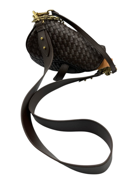 Tiffany & Fred Dark Brown Leather Woven Magnetic Flap Saddle Multiple Straps Bag Dark Brown