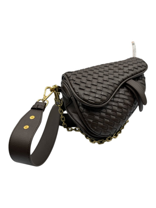Tiffany & Fred Dark Brown Leather Woven Magnetic Flap Saddle Multiple Straps Bag Dark Brown