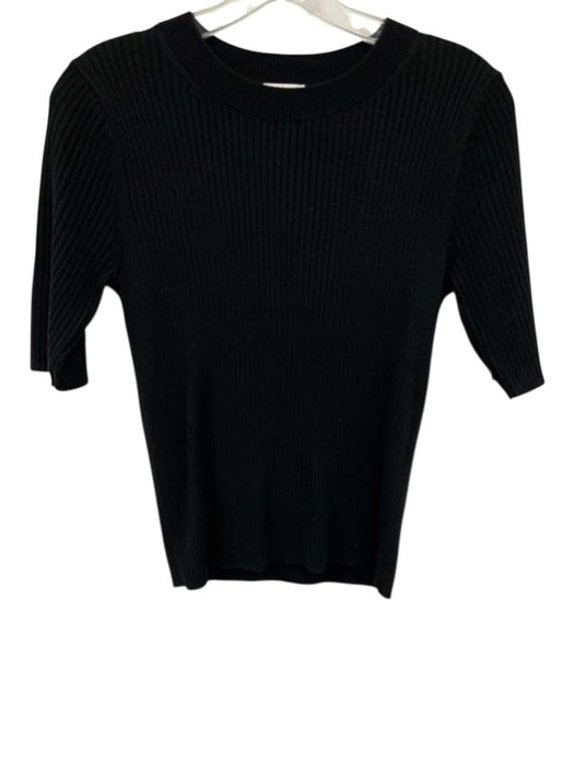 Splendid Size Small Black Viscose Blend Ribbed Knit 1/2 Sleeve T Shirt Top Black / Small
