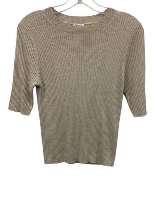 Splendid Size Small Cream Beige Viscose Blend Ribbed Knit 1/2 Sleeve T Shirt Top Cream Beige / Small
