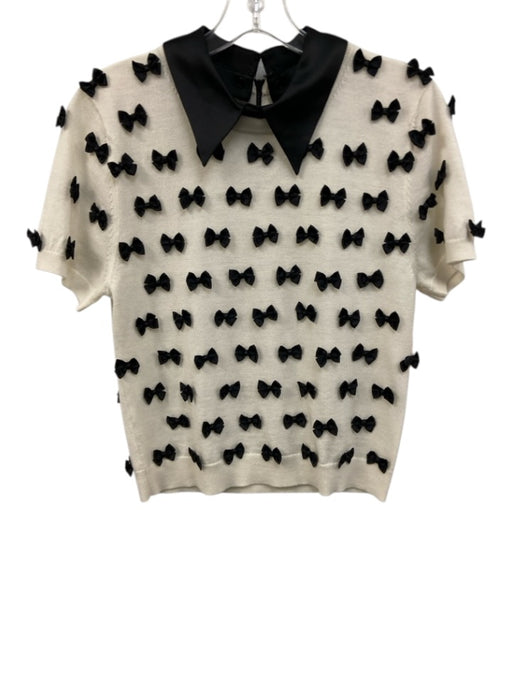 Alice + Olivia Size L White & Black Wool Blend Knit Bow removable collar Top White & Black / L