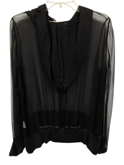 illia Size 4 Black Silk Sheer Hoodie Ribbed Hem Zipper Detail Jacket Black / 4