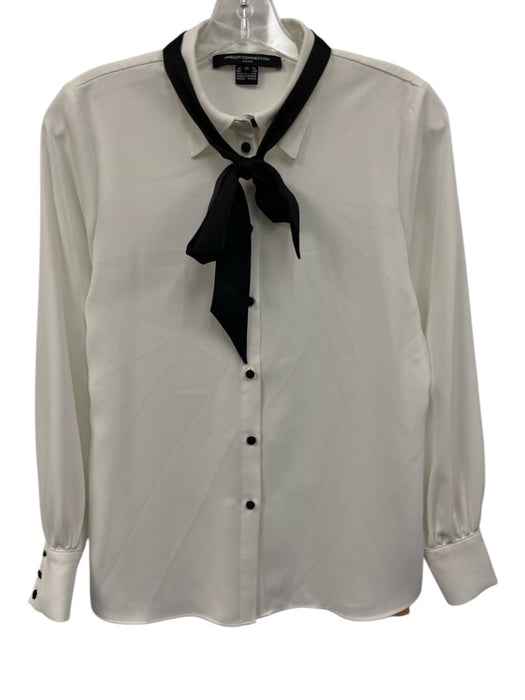 French Connection Size XS White & Black Polyester Long Sleeve Button Up Top White & Black / XS
