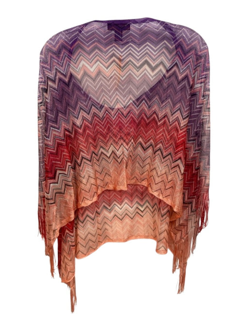 Missoni Purple, pink & red Viscose Knit Chevron Fringe Edging Shawl Poncho Purple, pink & red