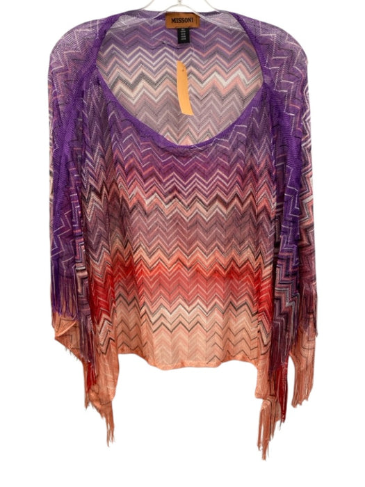Missoni Purple, pink & red Viscose Knit Chevron Fringe Edging Shawl Poncho Purple, pink & red
