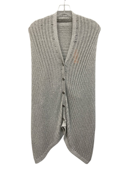 W by Worth Silver Rayon Blend Metallic Thread Shimmer Button Shoulder Shawl Silver