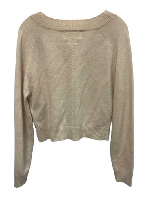 Colorush Size XS Beige Cashmere Long Sleeve Side Slit V Neck Ribbed Sweater Beige / XS