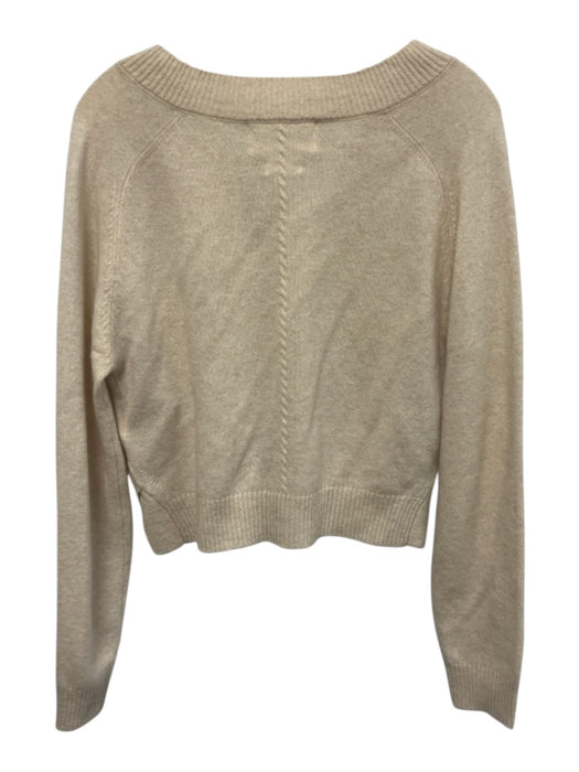 Colorush Size XS Beige Cashmere Long Sleeve Side Slit V Neck Ribbed Sweater Beige / XS