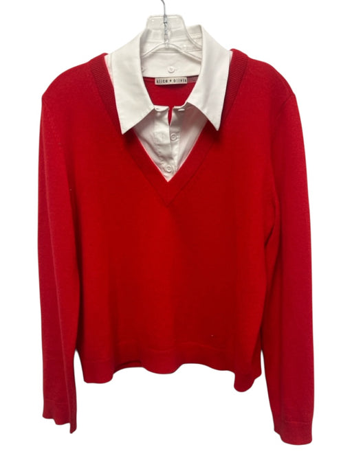 Alice + Olivia Size Medium Red & White Cashmere Blend Long Sleeve Knit Sweater Red & White / Medium