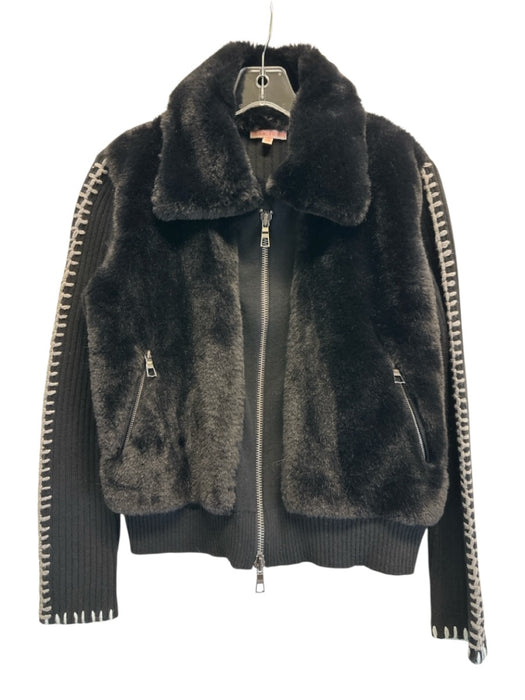 Lisa Todd Size XS Black Wool Faux Fur Long Sleeve Zip Front Collar Jacket Black / XS