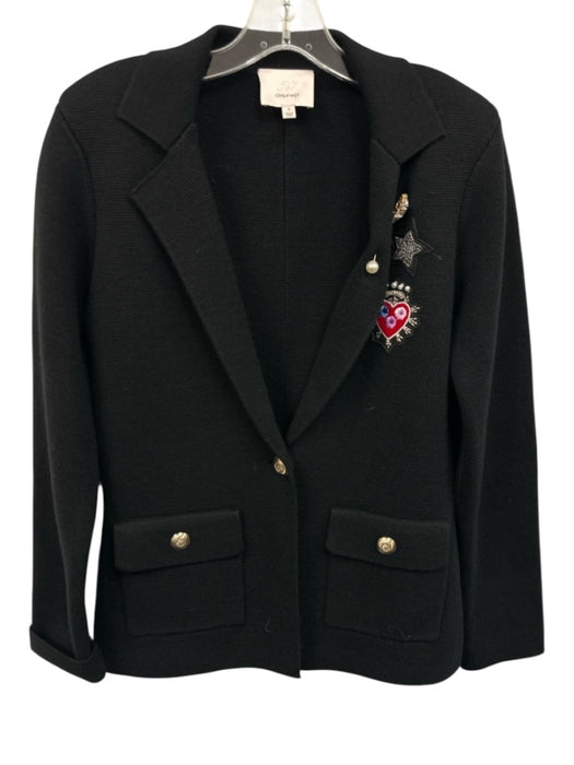 Cinq a Sept Size S Black & Multi Acrylic & Wool Long Sleeve Blazer Pins Jacket Black & Multi / S