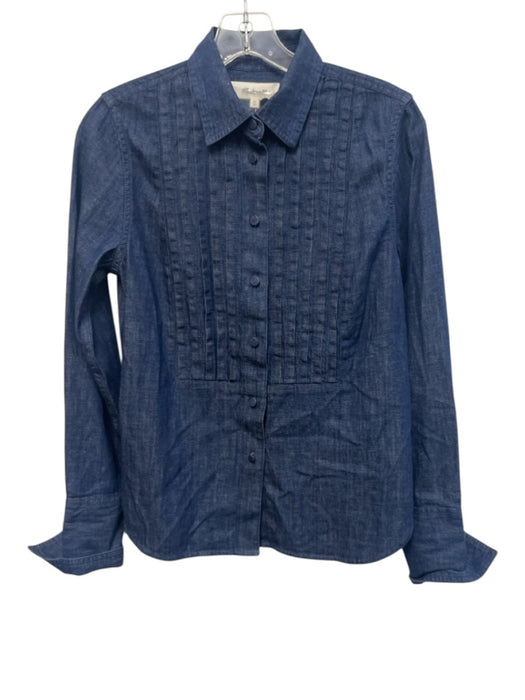 Madewell Size XS Dark Blue Cotton Denim Long Sleeve Button Front Pleats Top Dark Blue / XS