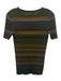 Akris Punto Size 8 Dark Green & Mulit Wool Short Sleeve Ribbed Stripes Top Dark Green & Mulit / 8