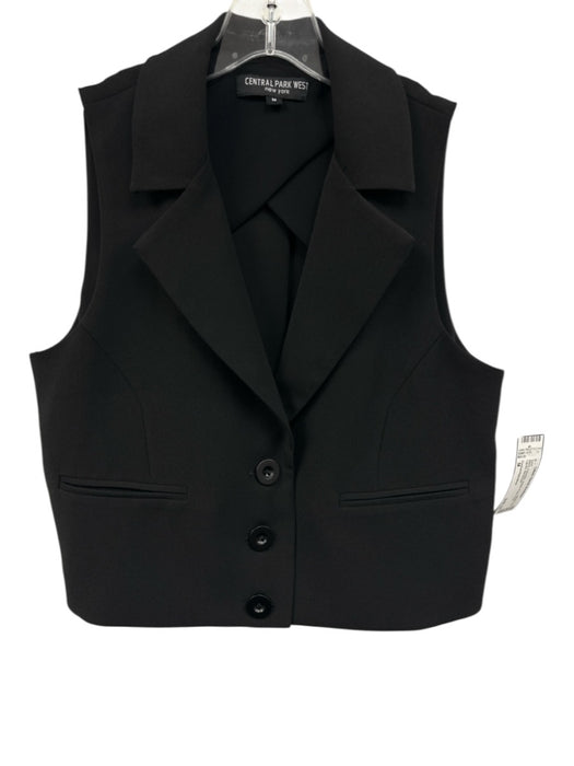 Central Park West Size M Black Polyester Button Front Peak Lapels Vest Black / M