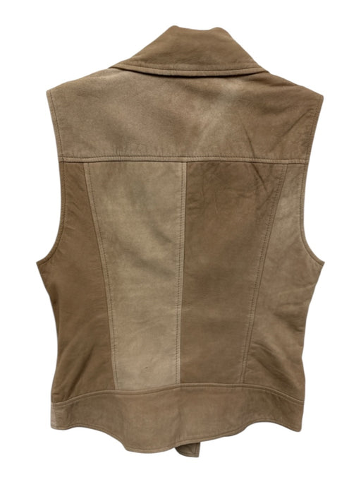 Lamarque Size S Brown Leather & Polyester Zip Front Peak Lapels Zip Pocket Vest Brown / S