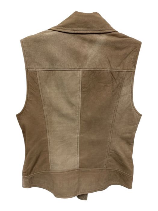 Lamarque Size S Brown Leather & Polyester Zip Front Peak Lapels Zip Pocket Vest Brown / S