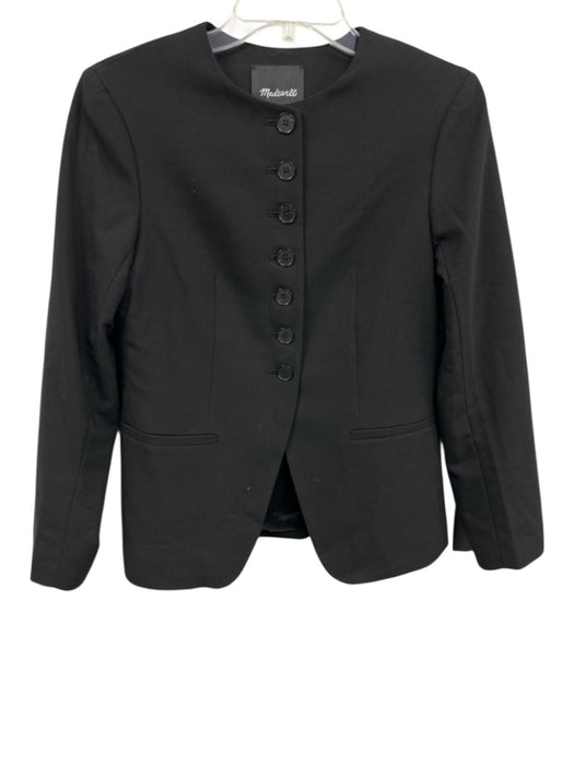 Madewell Size 2 Black Poly Blend Button Front rounded neck Long Sleeve Jacket Black / 2