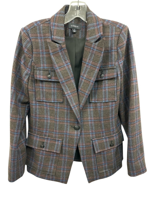 Evereve Size S Blue, Purple & Multi Poly Blend Plaid Peak Lapels Jacket Blue, Purple & Multi / S